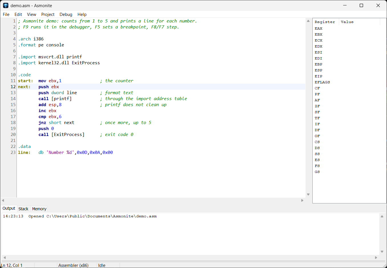 Asmonite: editor with an assembler program